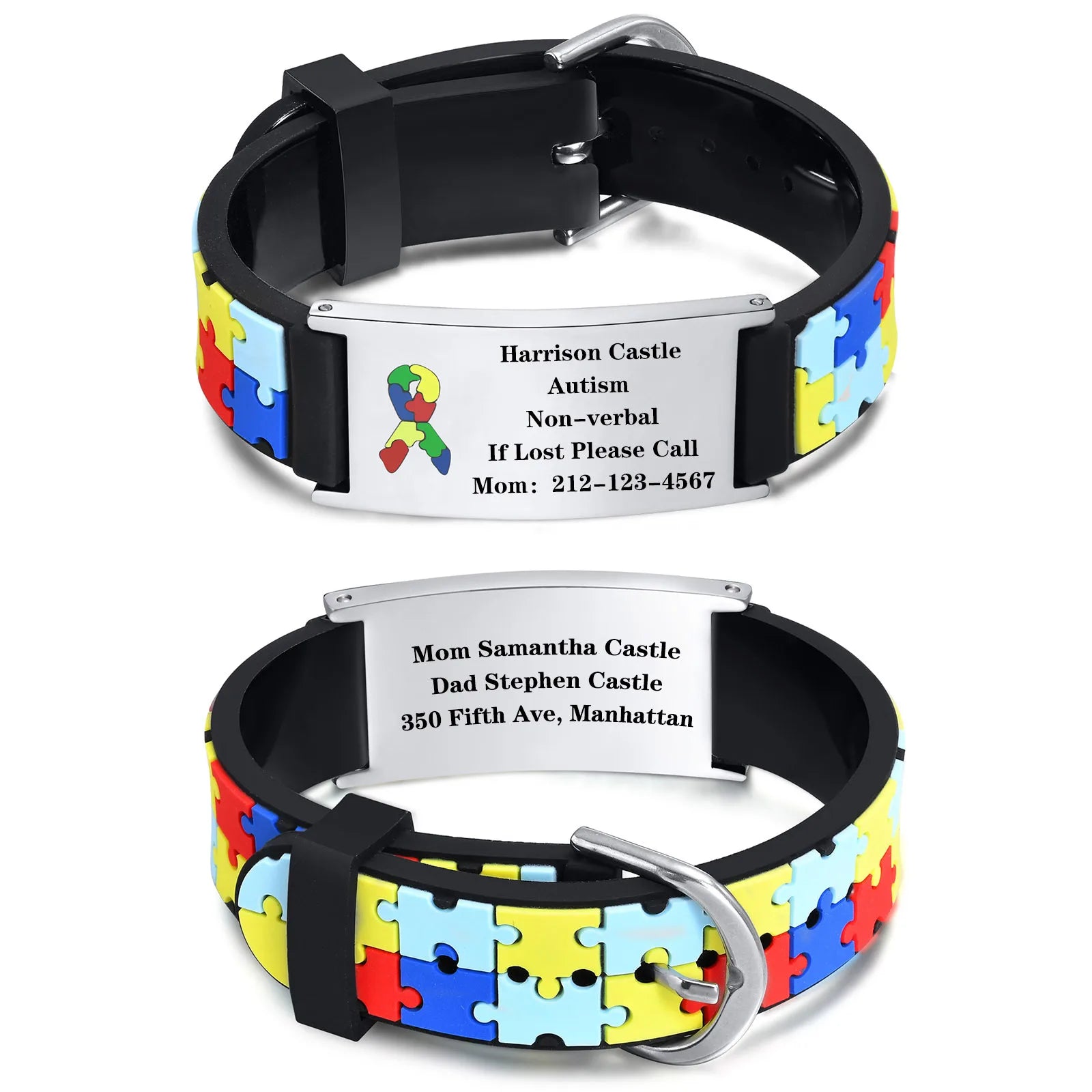 Personalized Autism Aspergers Bracelet for Children, Engraved Medical Alert ID Adjustable Silicon Bracelet Engraved Gift