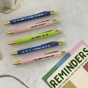 5Pcs Daily Reminders Pen Funny Swear Word Daily Pen Push Type Signature Pen Smooth Writing Pen Stationery Office School Supplies