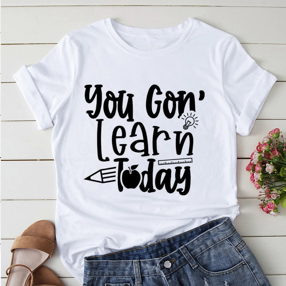 Colored Battery Life Of A Teacher Monday To Friday Graphic Print T-Shirt Women White Short Sleeve T-shirt Harajuku Street wears