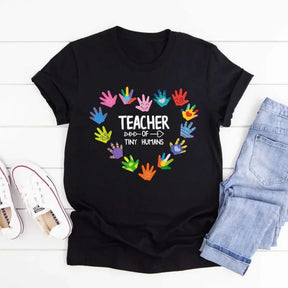 Women Cotton T-shirt Kawaii Kindergarten Teacher Shirt Funny Palm Print Graphic Tee Fashion Letter Teacher Tee High Quality Tops