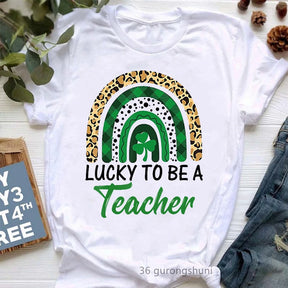T-Shirt Femme Lucky To Be A Teacher Rainbow Teacher St Patricks Day Teacher'S Day Gift Tshirt Fashion Funny Teacher Tshirt Tops