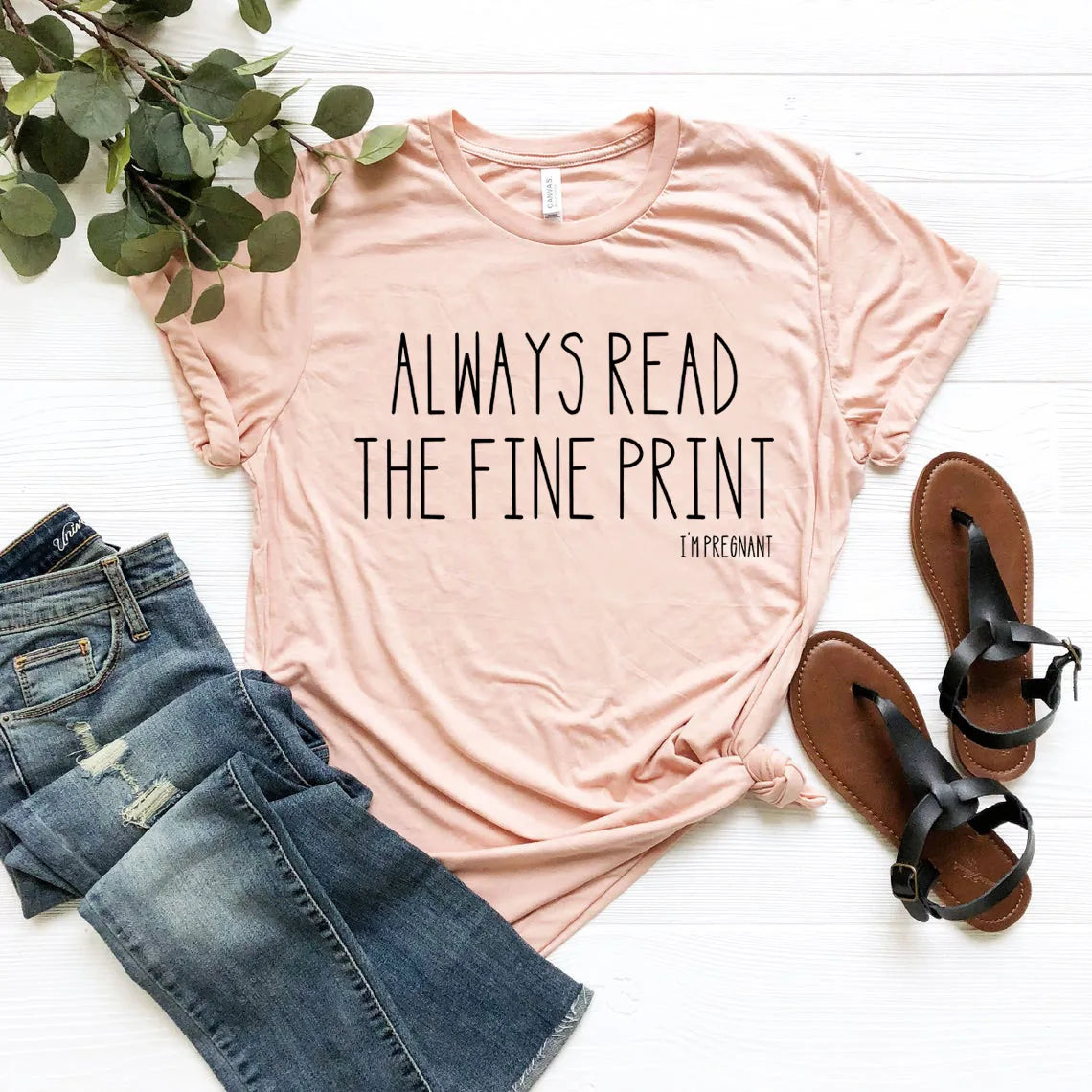 Always Read The Fine Print I'm Pregnant T-Shirt Funny Pregnancy Announcement Tshirts Baby Reveal Shirt Women Casual Tee Tops