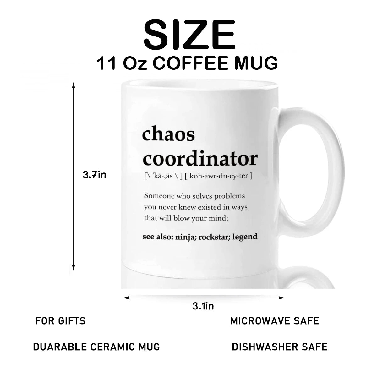 Chaos Coordinator Mugs 
Novelty Coffee Ceramic  Cups  White 11 oz