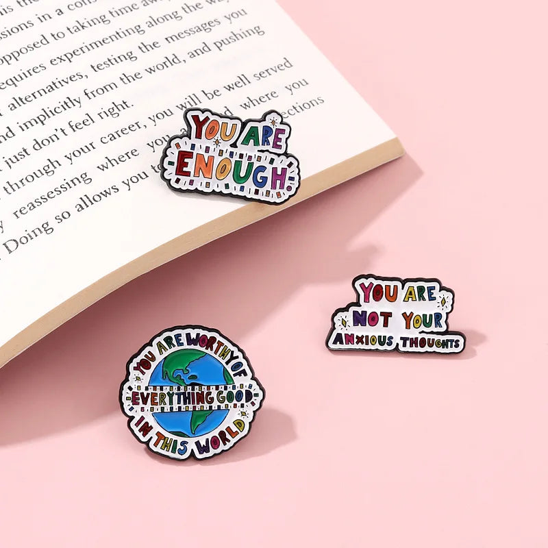 Brain Thinking Inspirational Quotes Enamel Pins You Are More Loved Than You Know Maintain Confidence Lapel Badges Jewelry Gifts