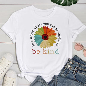 Be Kind   T Shirt Teacher Inspirational Shirt  Women Short Sleeve O Neck Loose Tshirt Summer Women Causal Tee Shirt Tops