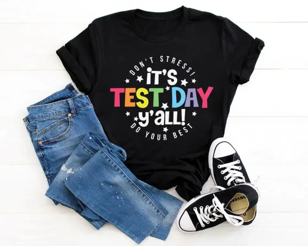 Women Cotton T-shirt It's Test Day Y'all Testing Shirt Team Test Day Testing Coordinator Tee Cute Teacher Gift Y2k Clothing Tops