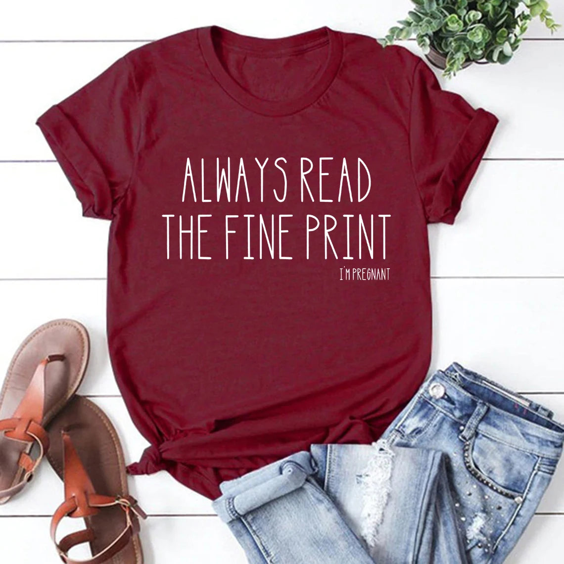 Always Read The Fine Print I'm Pregnant T-Shirt Funny Pregnancy Announcement Tshirts Baby Reveal Shirt Women Casual Tee Tops
