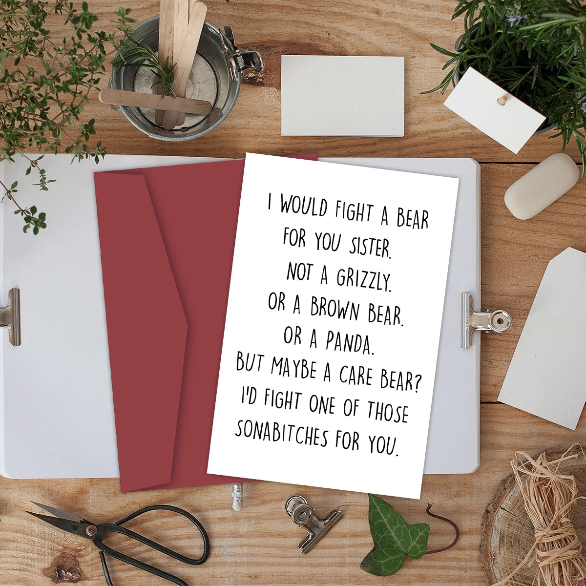 I Would Fight A Bear For You Sister Card - Graduation Gift For Sister From Brother Sibling Mom Dad Friend Funny Gift Sister Card