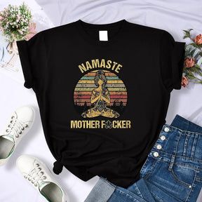 Vintage Namaste Mother Explicit Funny Women T-Shirt O-Neck Harajuku T Shirts Fashion Breathable Crop Top Casual Sport T Shirt