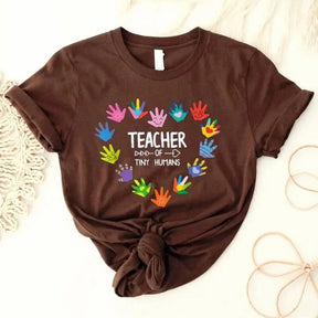 Women Cotton T-shirt Kawaii Kindergarten Teacher Shirt Funny Palm Print Graphic Tee Fashion Letter Teacher Tee High Quality Tops