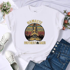 Vintage Namaste Mother Explicit Funny Women T-Shirt O-Neck Harajuku T Shirts Fashion Breathable Crop Top Casual Sport T Shirt